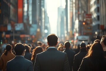 Businessman Walking City Street Crowd Day Light