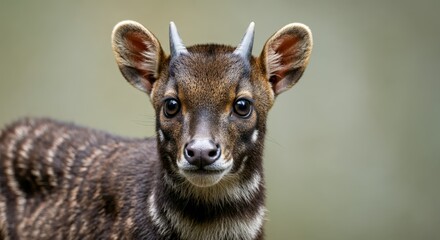 Close-up of a javan rusa deer in natural habitat for wildlife conservation awareness