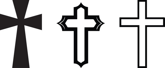 Christian cross symbols silhouette illustration on white background, Christian cross collection. Cross silhouette.
