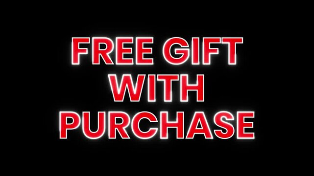 Dynamic animated text Free Gift with Purchase. Perfect for sales, promotions, and online marketing.  Bright red neon style.