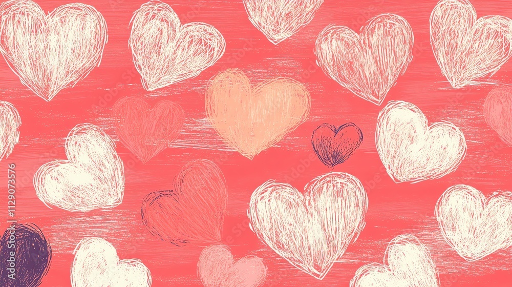 Poster a vibrant background featuring various hand-drawn hearts in different sizes and colors.