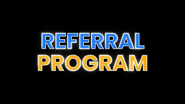 Dynamic animated text for referral program promotion.  Perfect for business, marketing, and social media.  Blue and gold design.