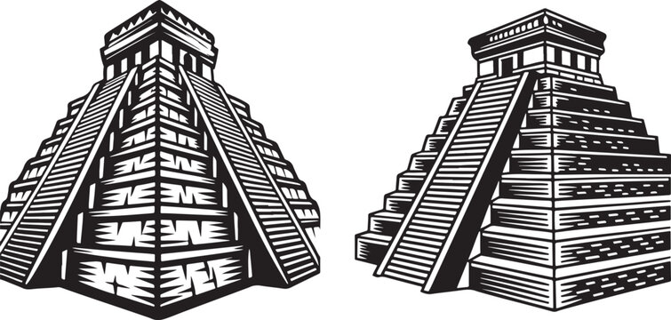  Mayan pyramid silhouette Silhouette, illustration on white background