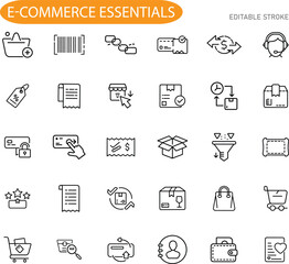Ecommerce Essentials Icons for Online Shopping, Sales, and Logistics