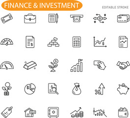 Finance Investment Icons Banking, Money, Growth, and Business