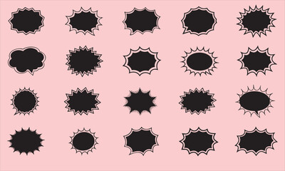A set of speech bubbles in black, isolated on a pink background.