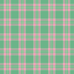 Plaid with twill weave repeat pattern.Checkered tartan gingham seamless pattern in green and pink.Geometric graphic vector illustration background design for fabric and prints.