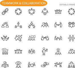 Teamwork Collaboration Icons Partnership, Unity, Synergy, Network, Communication