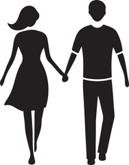 Silhouette of Cute Couple walking and holding hand with each and other