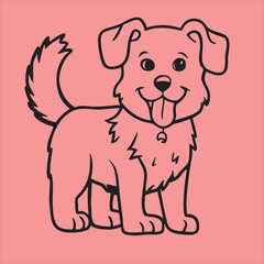 Playful Black Line Drawing of a Dog on Pink Background