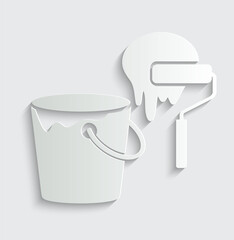 paint roller with bucket vector icon logo