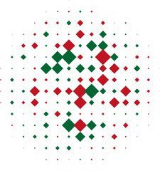Design with large and small rhombus, squares on a white background. The Christmas colors are red and green. For banners, wallpapers, social media