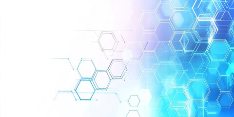 Abstract hexagonal network with glowing blue and white elements on a futuristic gradient background