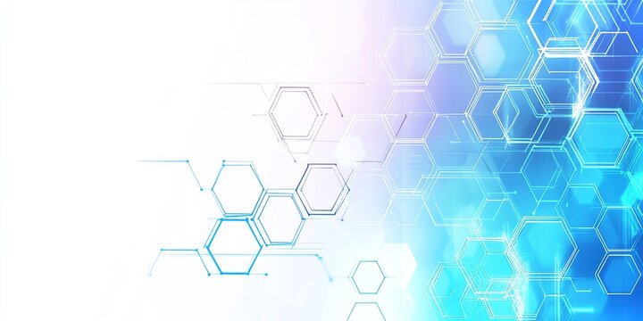 Abstract hexagonal network with glowing blue and white elements on a futuristic gradient background