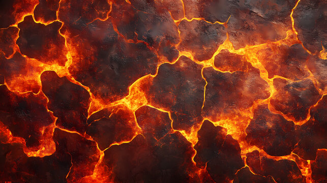 Molten lava texture background, depicting a burning floor with an armageddon or hell concept. 3d render and illustration. Magma. Illustration
