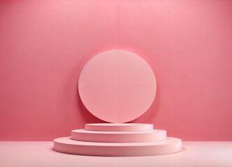 Minimal background, mock up with podium for product display,Abstract white geometry shape background minimalist Valentine's day pink background,Abstract mock up backgroundup 3D rendering.