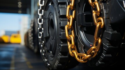 A chain is attached to a tire