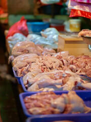 Fresh chicken on display for sale at the local market