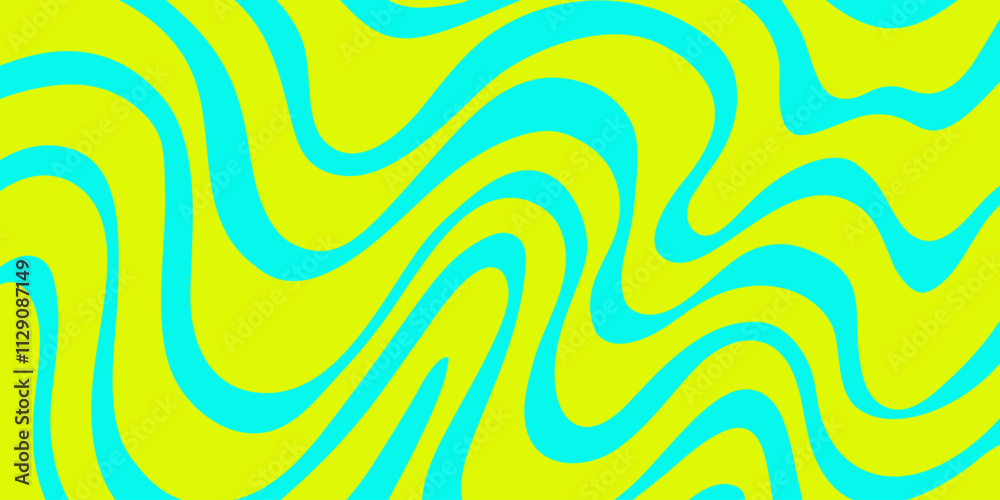 Poster Abstract Trippy Lines Pattern. Cool Groovy Retro Texture. Psychedelic Wavy Illustration. Geometric Funky Vintage Vector Backdrop.