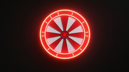 Neon Wheel of Fortune: A vibrant red neon wheel of fortune against a dark backdrop, symbolizing chance, luck, and the thrill of taking a gamble.