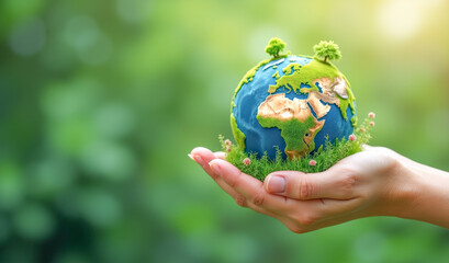 the blue green planet earth in the hands, the concept of environmental protection