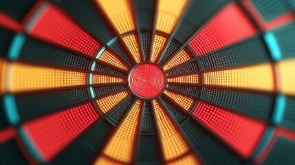 Bullseye Focus: A close-up shot of a dartboard, showcasing the intricate design and vibrant colors, symbolizing precision, focus, and the pursuit of perfection. 