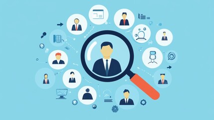 HRM or Human Resource Management, manager icon which is among staff icons for human development recruitment leadership and customer target, resume, interview. generate by AI