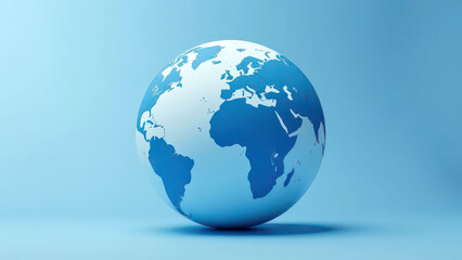 Fototapeta premium Blue globe on light blue background representing earth and continents in simple design