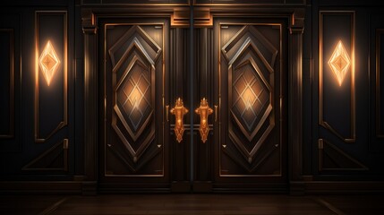 Opulent Architectural Grandeur: Ornate Doors and Lighting in an Elegant Interior