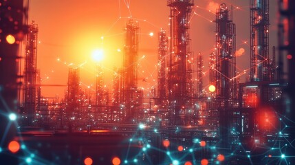 Obraz premium Modern factory, communication network. Telecommunication. IoT, Internet of Things, ICT, Information communication Technology,. Smart factory. Digital transformation, cloud connecting,
