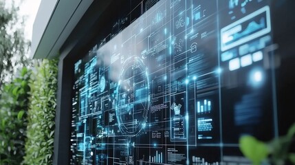 Digital data displayed on an outdoor screen.