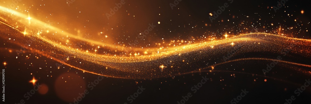 Aufkleber A flowing wave of golden glitter shines brightly against a dark background, offering ample copy space for creative text insertion. Generative AI