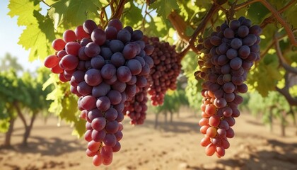 Grapes ripening on the vine in the summer sun , agricultural, warm weather, ripening
