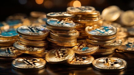 A pile of gold coins with the letter B on them