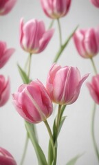Fototapeta premium Individual pink tulip petals unfolding slowly against a white background , background, delicate