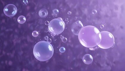 Delicate pastel purple bubbles suspended in mid-air within an abstract swirl of colors against a blue-purple hue background, dimensionally, blue-purple