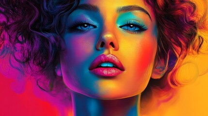 Fototapeta premium Vibrant Radiance: A Digital Portrait of Intense Emotion and Color Fusion