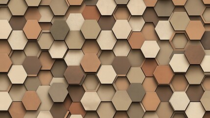 Overlapping Hexagons in Neutral Earth Tones Creating a Seamless Pattern Ideal for Various Design Projects