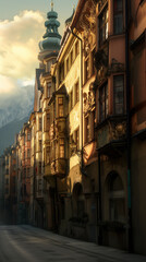 Fototapeta premium A view of an old town street in Innsbruck, Austria. 