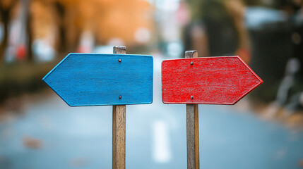 Red and blue signs for lie and truth. choice between right and wrong, dishonesty and honesty, facts and fake fraud information. check facts.