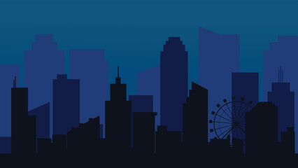 Fototapeta premium A seamless blue gradient envelops the city silhouette, creating a clean and elegant vector illustration that highlights the beauty of metropolitan landscapes.