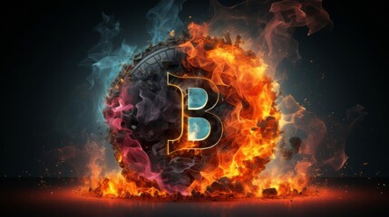 Fototapeta premium A fire-breathing B is displayed on a black background