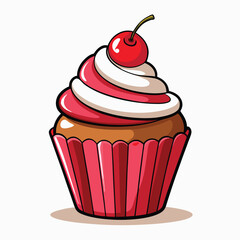 Hyper-Realistic Cupcake Design: Chocolate Base, Red Velvet, Cream Frosting, Glossy Cherry with Syrup, 3D Look, White Background