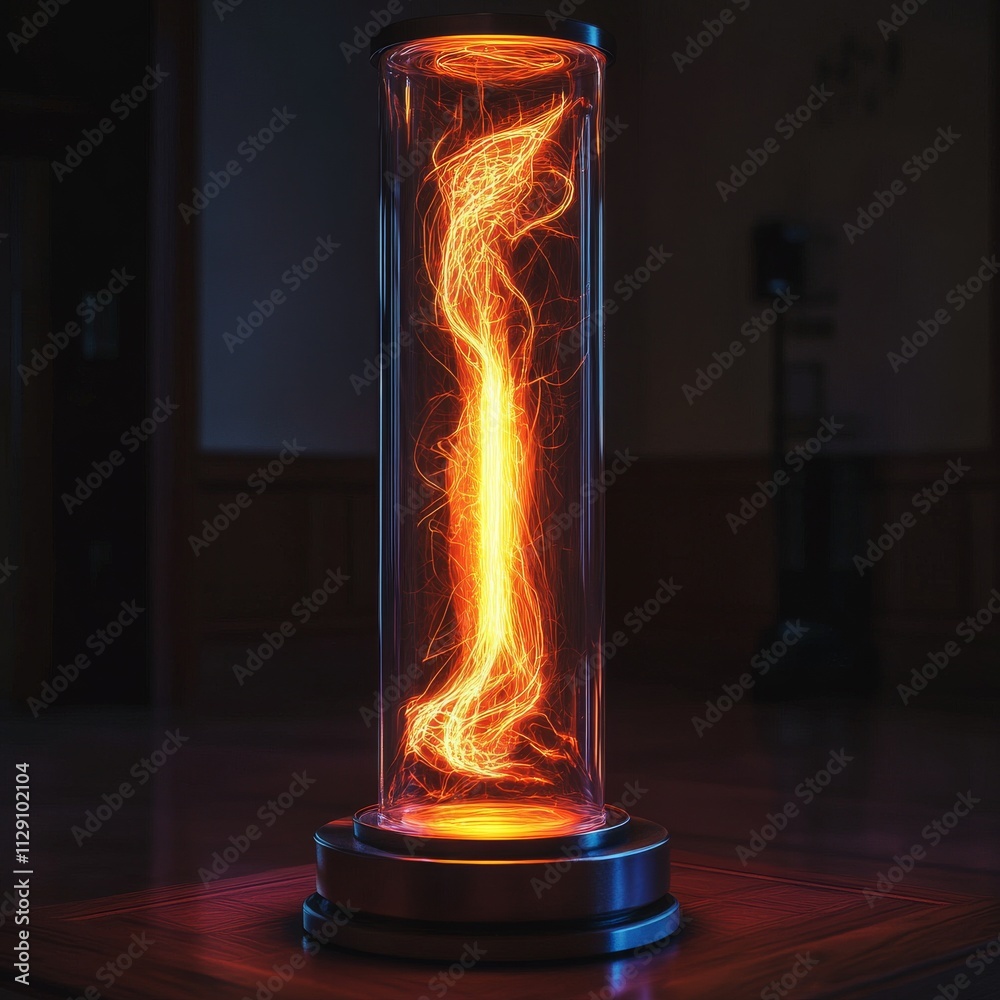 Poster a vertical shot of a plasma lamp isolated on the dark black background