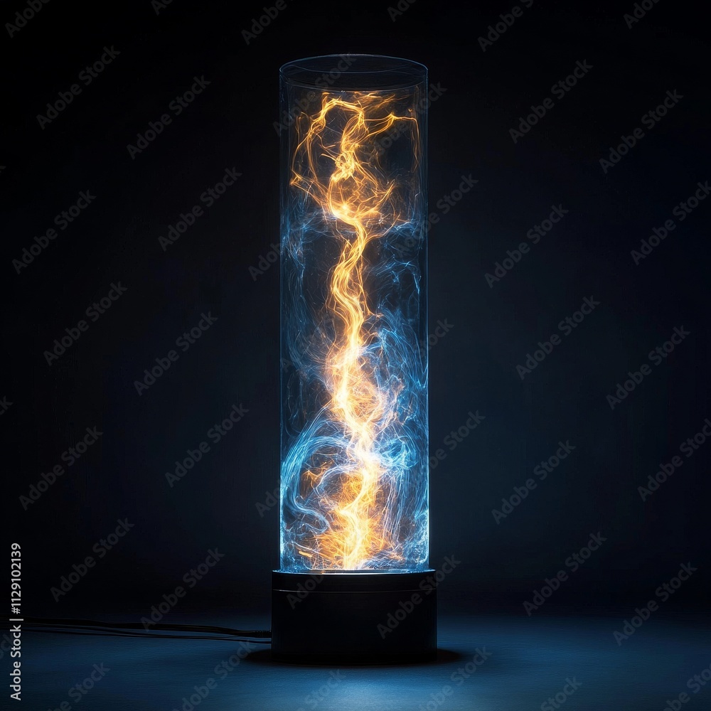 Poster a vertical shot of a plasma lamp isolated on the dark black background