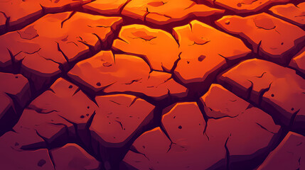 Ground cracks with lava, hot molten magma in breaks on land surface. Magma. Illustration