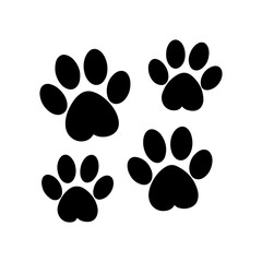 animal paw prints silhouette, black and white silhouette, vector and illustration