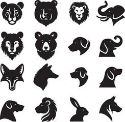 A collection of vector silhouette animal head icon set including bears, bears, and other animals