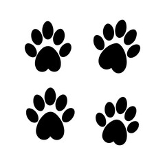 Fototapeta premium animal paw prints silhouette, black and white silhouette, vector and&nbsp;illustration