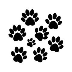 animal paw prints silhouette, black and white silhouette, vector and illustration